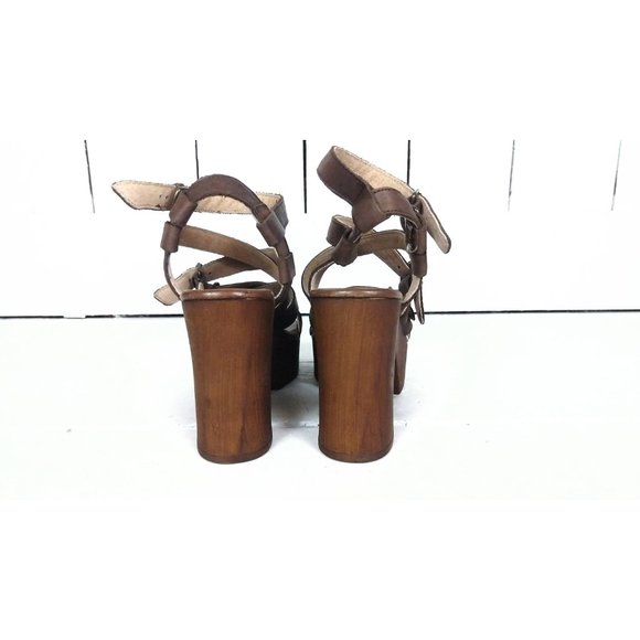 Musse and Cloud open toe platform brown leather sandal high heel - Picture 6 of 7